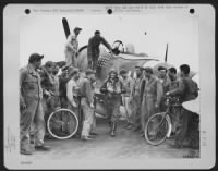 Lt. Colonel Francis S. Gabreski, Just Returning From Another Flight Over Enemy Territory In His Republic P-47 'Thunderbolt', Is Greeted By Swarms Of Faithful Ground Crewmen Who Are Eager To Learn The Details Of His Latest Exploit.  On The Wing, Left To Ri - Page 1