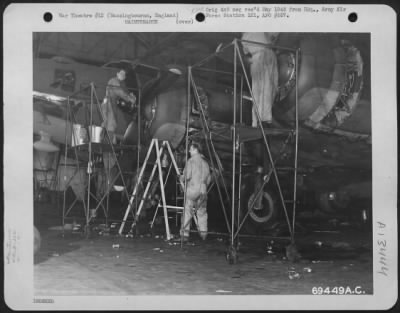 Thumbnail for General > Mechanics Of The 322Nd Bomb Squadron, 91St Bomb Group, Overhaul A Boeing B-17 "Flying Fortress" At A Base In Bassingbourne, England.  2 October 1943.