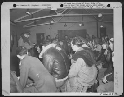 Thumbnail for General > Crew members of Boeing B-17's Flying ofrtresses of 8th Air force receiving last minute instructions from Commanding Officer.