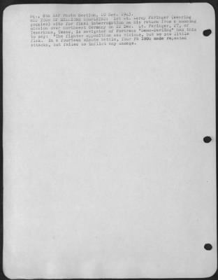 Thumbnail for General > HIS TOUR OF MISSIONS COMPLETED: 1st Lt. Leroy Faringer (wearing goggles) sits for final interrogation on his return from a bombing mission over northwest Germany on 22 Dec. Lt. Faringer, 27, of Texarkana, Texas, is navigator of ofrtress "Demo