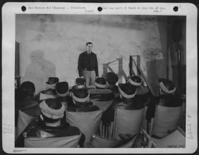 Thumbnail for General > Capt. James F. Patterson of Pennsylvania, Protestant Chaplain, opens "briefing" of combat crews with a prayer for their safety.