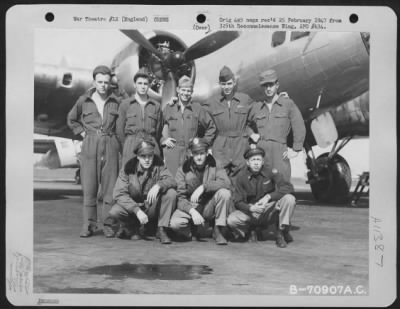 Thumbnail for General > Lt. Heritage And Crew Of The 527Th Bomb Squadron, 379Th Bomb Group Pose In Front Of A Boeing B-17 "Flying Fortress" At An 8Th Air Force Base In England On 19 April 1945.