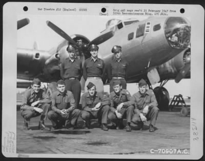 Thumbnail for General > Lt. Hedgecock And Crew Of The 527Th Bomb Squadron, 379Th Bomb Group Pose In Front Of A Boeing B-17 "Flying Fortress" At An 8Th Air Force Base In England On 19 April 1945.