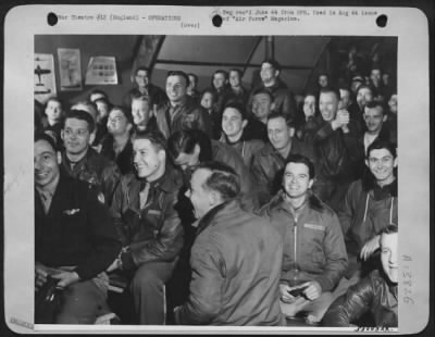 Thumbnail for General > ENGLAND-D-Day was announced at the briefing. The Combat Crewmen at the 8th AAF Flying ofrtress station almost went wild with joy. It climaxed weeks of tense waiting.