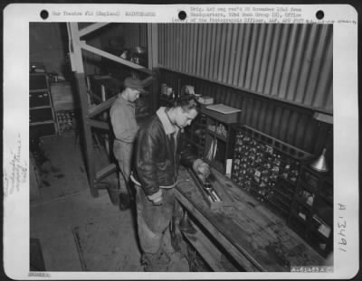 Thumbnail for Miscellaneous > Maintenance Men Of The 92Nd Bomb Group At Work In An Aircraft Supply Warehouse.  England, 29 November 1943.