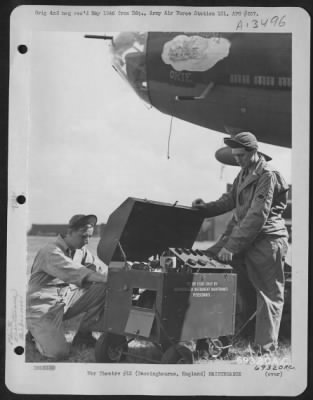 Miscellaneous > Men Of The 91St Bomb Group Check The Instruments On The Boeing B-17 "Flying Fortress" "Oklahoma Okie" At The 91St Bomb Group Base In Bassingbourne, England On 24 August 1943.