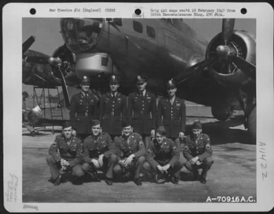 Thumbnail for General > A Crew Of The 527Th Bomb Squadron, 379Th Bomb Group Poses In Front Of A Boeing B-17 "Flying Fortress" At An 8Th Air Force Base In England On 20 April 1945.