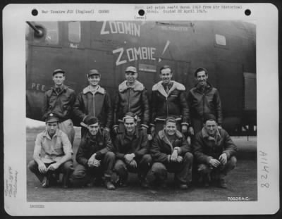 Thumbnail for General > Combat Crew Of The 389Th Bomb Group Pose Beside Their Consolidated B-24 'Zoomin' Zombie' At An 8Th Air Force Base In England.