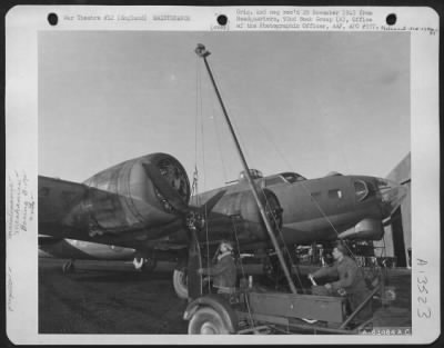 Propellers > Maintenance Men Of The 92Nd Bomb Group Removing The Propeller From A Boeing B-17 Flying Fortress.  England.  29 November 1943.