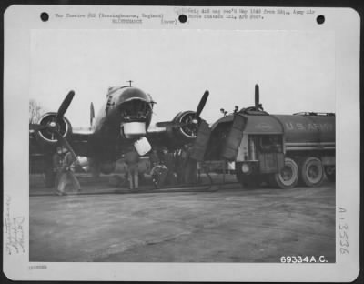 Thumbnail for Refueling > Men Refuel A Boeing B-17 "Flying Fortress" At The 91St Bomb Group Base In Bassingbourne, England Prior To Take-Off On A Mission.