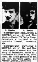 Thumbnail for Sebastian J. Destro _Anthony L. Destro _ Jamestown, Newspaper_July 1943.jpg