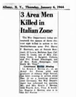 Thumbnail for 2Lt Erwin J. Bevins__06 JAN 1944_Albany, NY_Missing In Action_ newspaper clipping.jpg