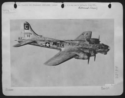 Thumbnail for Boeing > ENGLAND-"Five Grand," the 5,000th Boeing B-17 Flying ofrtress to come off the Boeing assembly line in Seattle, is now flying in the skies above Hitlerland, taking part in Eighth Air force bombing attacks, to carry to the Nazis the bad wishes