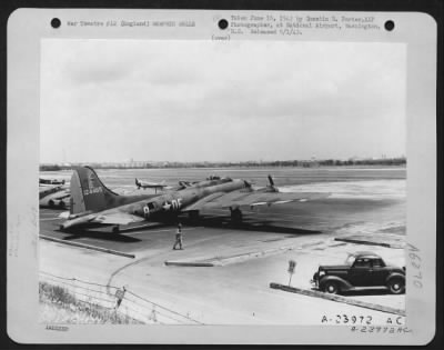 Thumbnail for General > "Memphis Belle", 3/4 rear view. Guard on duty. The "Memphis Belle" took part in 25 missions of the Eighth Air forces over occupied France and Germany June 15, 1943.