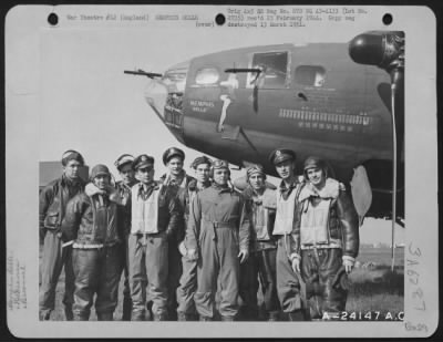 Thumbnail for General > The crew of the Boeing B-17 "THE MEMPHIS BELLE" is pictured at an airbase in England after completing 25 missions over enemy territory. They are, left to right: T/Sgt. Harold P. Loch of Green Bay, Wisconsin, top turret gunner; S/Sgt. Cecil H. Scott