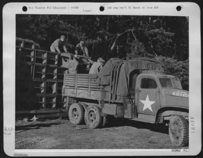 Thumbnail for General > Reserve supply of bomb fins being stacked up at a dispersal point of operational bomber station.