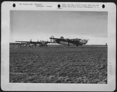 Thumbnail for Consolidated > Consolidated B-24S Of The 458Th Bomb Group Await Take-Off For 200Th Mission Somewhere In England.  26 February 1945.