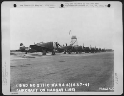 Republic > Republic P-47'S And A North American P-51 Of The 2Nd Base Air Depot On The Line At An Airfield In Lancashire, England.  10 March 1944.