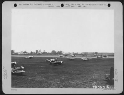 Republic > P-47S Of The 4Th Fighter Group, Debden Airdrome Debden, England Just Before Their Take-Off On A Sweep Over A Dutch Coast.  May 1943.  [335Th Fs]