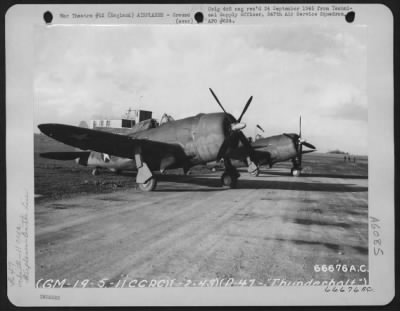 Thumbnail for Republic > Two Republic P-47'S On The Line At 11Th Combat Crew Replacement Center, Aaf Station 112, England.  February 1943.