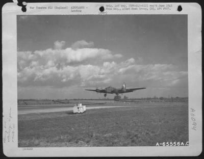 Boeing > A Boeing B-17 "Flying Fortress" Of The 401St Bomb Group Settles Gracefully Down To The Runway At Its Home Base In England After Participating In A Bombing Raid Over Wilhelmshaven, Germany On 3 February 1944.