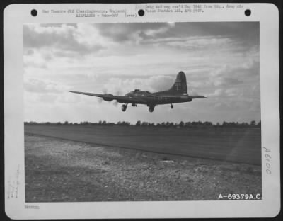 Thumbnail for Boeing > A Boeing B-17 "Flying Fortress" (A/C No. 25729) Of The 91St Bomb Group Takes Off From Bassingbourne, England On Its First Mission Using The New External Bomb Racks. 16 September 1943.