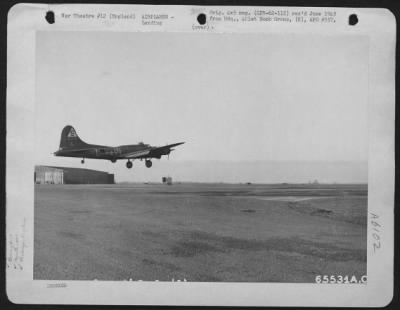 Boeing > A Boeing B-17 "Flying Fortress" Landing On An 8Th Air Force Base After Mission Over Kiel, Germany, On 13 December 1943. England.