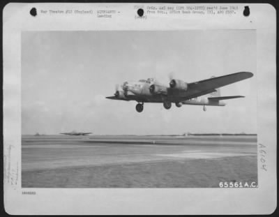 Thumbnail for Boeing > The Boeing B-17 "Flying Fortress" "Battlin' Betty' Of The 401St Bomb Group Comes In For A Landing At An 8Th Air Force Base In England, 12 April 1944.