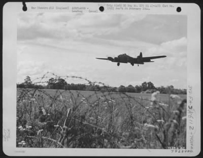 Thumbnail for Boeing > A Boeing B-17 "Flying Fortress" Of The 324Th Bomb Squadron, 91St Bomb Group Comes In For A Landing At Its Base At Bassingbourne, England, After A Mission On 24 June 1943.