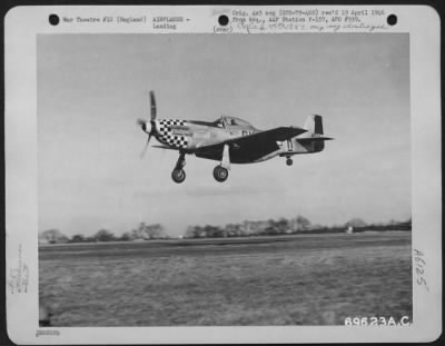 North American > The North American P-51 'Donna-Mite' Of The 352Nd Fighter Squadron, 353 Fighter Group, Lands At Its English Base After An Escort Mission Over Europe.  February 1945.