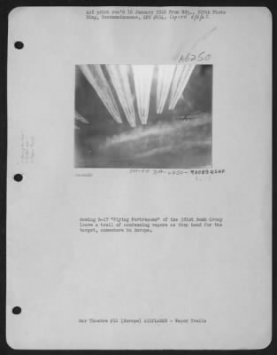 Thumbnail for Vapor Trails > Boeing B-17 "Flying Fortresses"Of The 381St Bomb Group Leave A Trail Of Condensing Vapors As They Head For The Target, Somewhere In Europe.