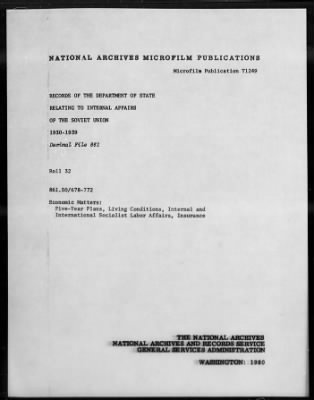 Thumbnail for Economic Matters: Five-Year Plans, Living Conditions, Internal And International Socialist Labor Affairs, Insurance > 861.50/678-772