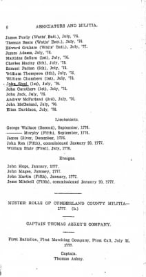 Thumbnail for Volume VI > Muster Rolls Relating to the Associators and Militia of the County of Cumberland