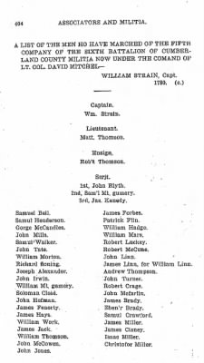 Thumbnail for Volume VI > Muster Rolls Relating to the Associators and Militia of the County of Cumberland