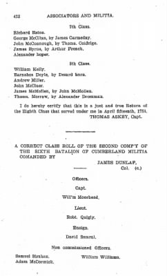 Thumbnail for Volume VI > Muster Rolls Relating to the Associators and Militia of the County of Cumberland