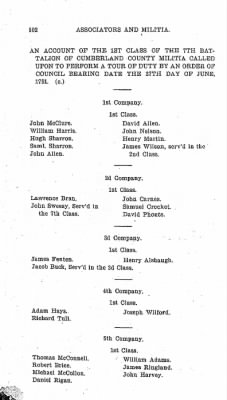 Volume VI > Muster Rolls Relating to the Associators and Militia of the County of Cumberland