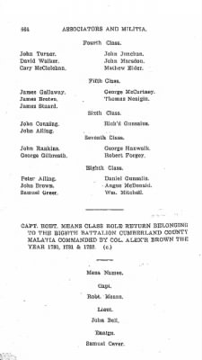 Volume VI > Muster Rolls Relating to the Associators and Militia of the County of Cumberland