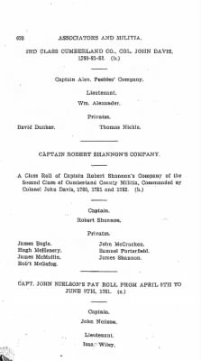 Thumbnail for Volume VI > Muster Rolls Relating to the Associators and Militia of the County of Cumberland