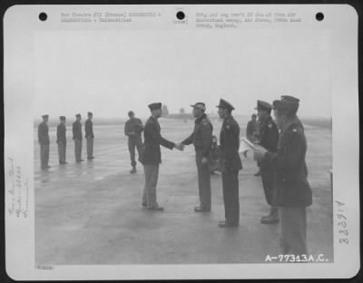 Thumbnail for Unidentified > Major General Hoyt S. Vandenberg Congratulates A Member Of The 386Th Bomb Group After Presenting Him An Award During A Ceremony At An Air Base Somewhere In France.  23 October 1944.