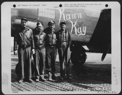 Thumbnail for General > Lt. P.I. Volgamore And Crew Of The 410Th Bomb Group Pose Beside Their Douglas A-20 "Karen Kay" At A 9Th Air Force Base In France.  16 April 1945.