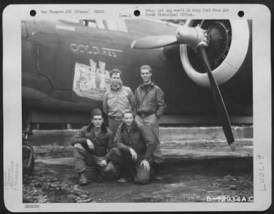 General > Major Kuhn And Crew Of The 410Th Bomb Group Pose Beside The Douglas A-20 "Cold Feet" At A 9Th Air Force Base In France.  They Are, Left To Right: S/Sgt. Thrasher And S/Sgt. Wagner, Back Row, Major Kuhn And Lt. Shelton.  26 October 1944.