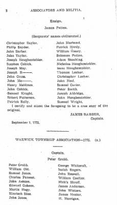 Thumbnail for Volume VII > Muster Rolls Relating to the Associators and Militia of the County of Lancaster. (a)