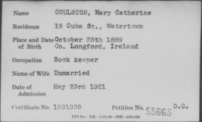 Thumbnail for 1921 > COULSTON, Mary Catherine