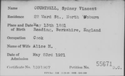 Thumbnail for 1921 > COURTNELL, Sydney Vincent