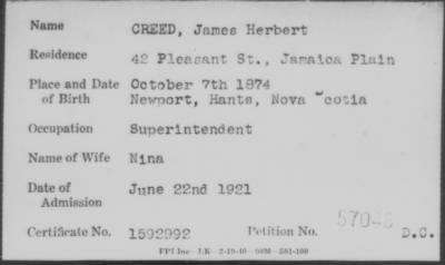 Thumbnail for 1921 > CREED, James Herbert