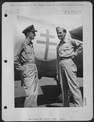 Thumbnail for Consolidated > 2nd Lt. Royce D. Smith, (left), Greensville, S.C., and 2nd Lt. Gordon P. Freyder, Council Bluffs, Iowa, who accompanied Gen. De Gaulle on his historic flight from North Africa to France as that Country was being liberated by the Allies. - ITALY