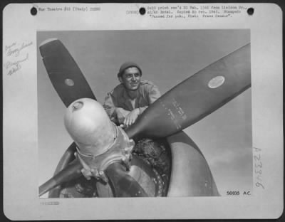 Consolidated > Sgt. Gean Bourdon, from Rio de Janeiro, Flight Chief with the First Brazilian Fighter Squadron. The Sgt. has had ten years in the A.F. of his country. ITALY.