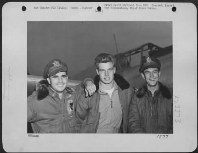 Thumbnail for Consolidated > Three Men Who Accounted For 9 Enemy Aircraft In One Day, Pose For This Picture At Their 15Th Af Base In Southern Italy.  All 3 - North American P-51 Mustang Fighter Pilots, Were Escorting Heavy Bombers Of The 15Th Af Against Strategic Targets In Vienna, A