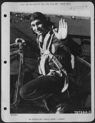 Thumbnail for Consolidated > 1St Lt. Raymond L. Shulze, Dodge, Nebraska, Climbing Into His 15Th Af Lockheed P-38 Lightning Before A Take Off.  Lt. Schulze Destroyed An Fw 190, Probably Destroyed An Me 109 And Damaged An Me 109 On A Recent Raid Over Wiener- Neustadt, Austria.  Jan. 7