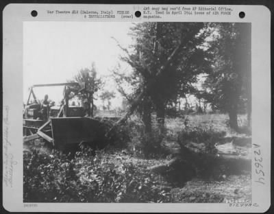 Thumbnail for Consolidated > Establishment Of Airfields Was Of First Importance At Salerno, Italy.  Just One Mile From The Beach, Aviation Engineers Selected Two Adjoining Farms For Conversion Into An Emergency Landing Field.  Bulldozers Cleaned Off The Trees And A Fast Job With Pick